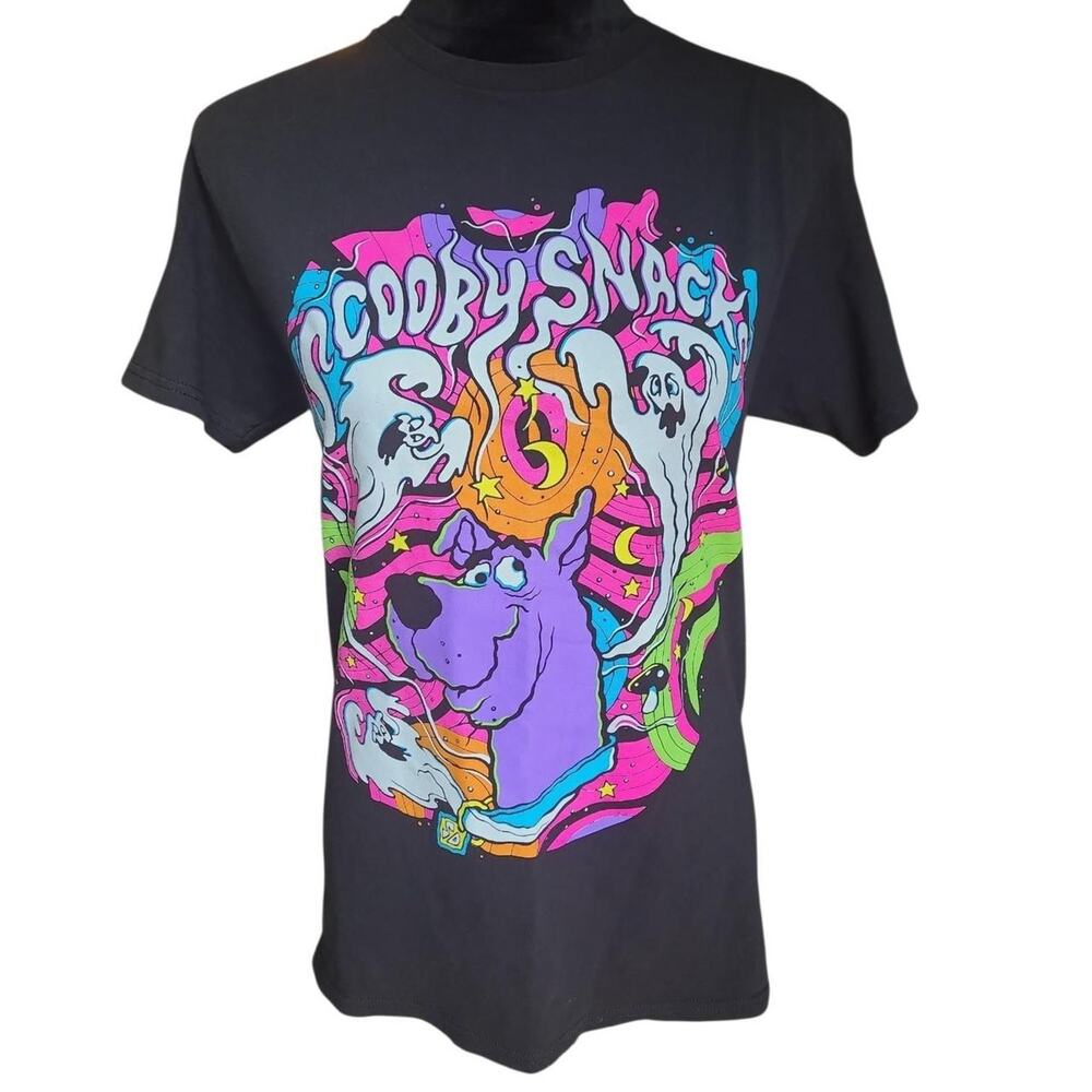 Scooby-Doo Psychedelic Graphic Tee Size Small Black Neon Ghost Cartoon T-Shirt
